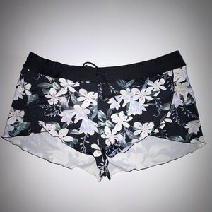 Athleta Black & White Tropical Floral Swim Shorts Swimsuit Bottom Size Large